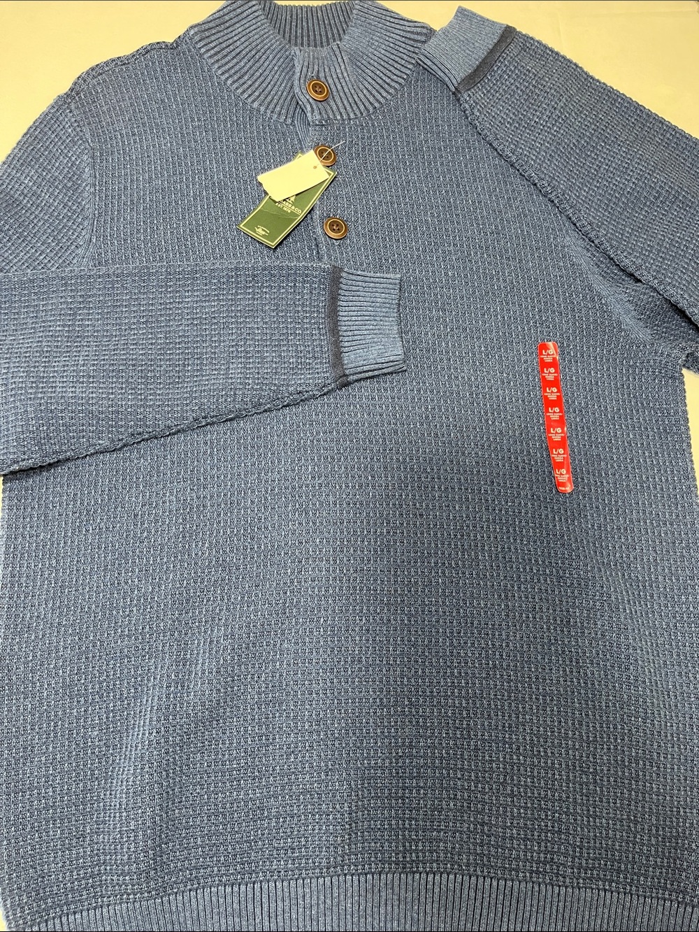 G.H. Bass & Co. Men’s‎ Large Blue Waffle Knit Mock Neck Sweater NWT 100% Cotton